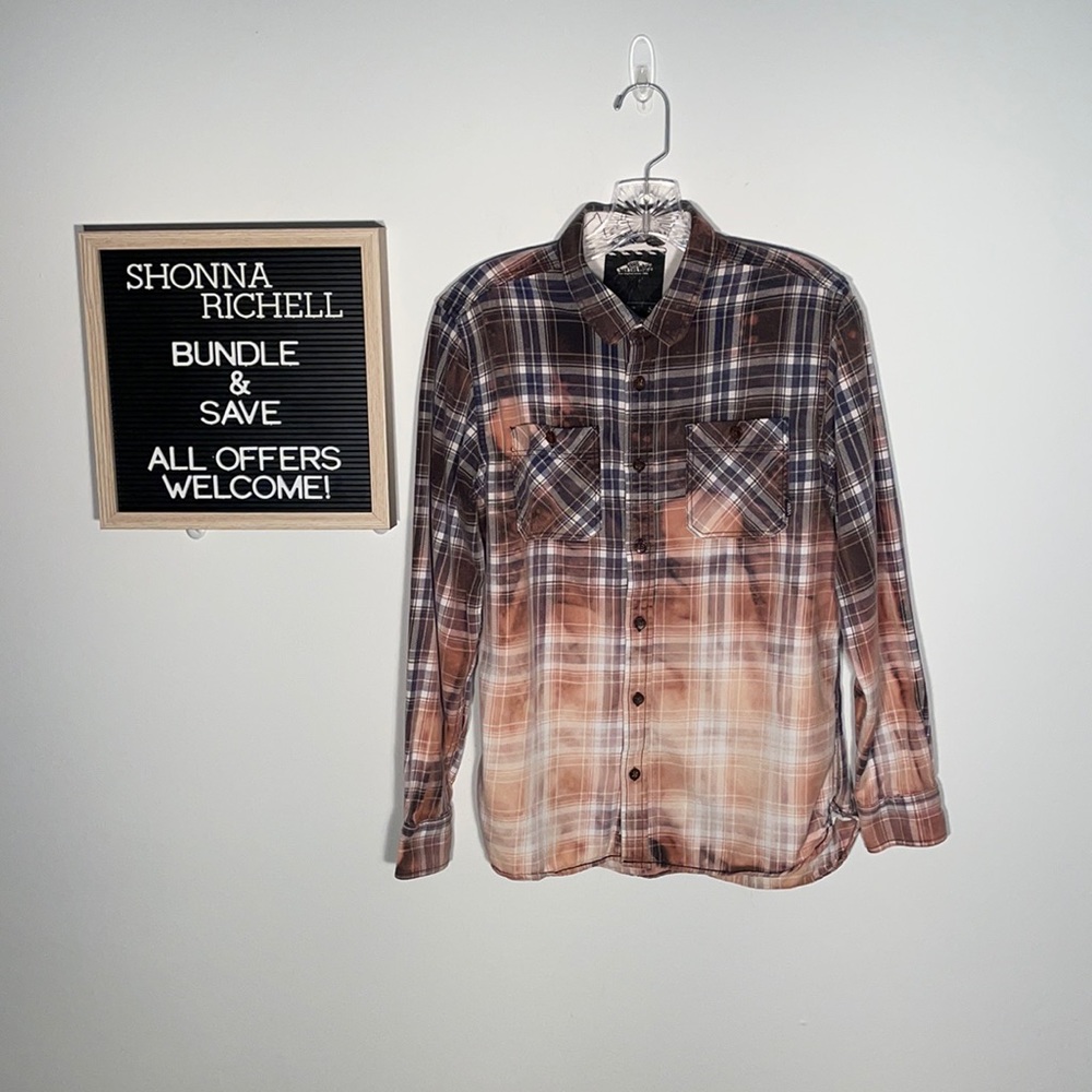 Custom Bleached Vans Flannel Button Down Shirt. S… - image 1